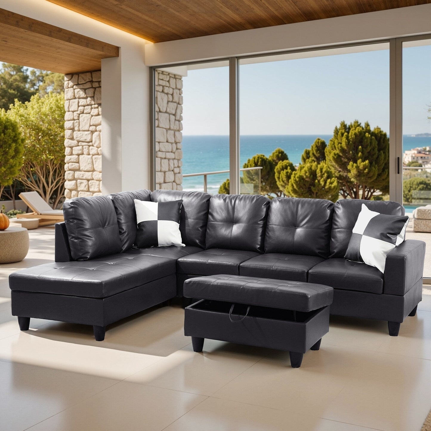 Ensemble de canapés de salon 3 pièces en cuir synthétique semi-PU