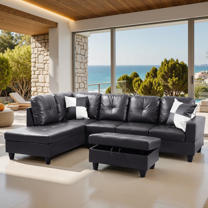 Ensemble de canapés de salon 3 pièces en cuir synthétique semi-PU