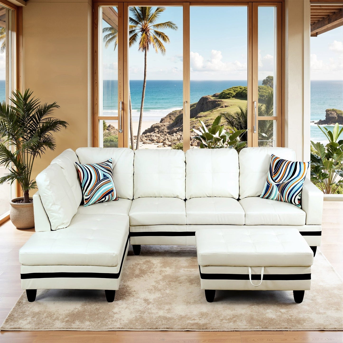 Ensemble de canapés de salon 3 pièces en cuir synthétique semi-PU