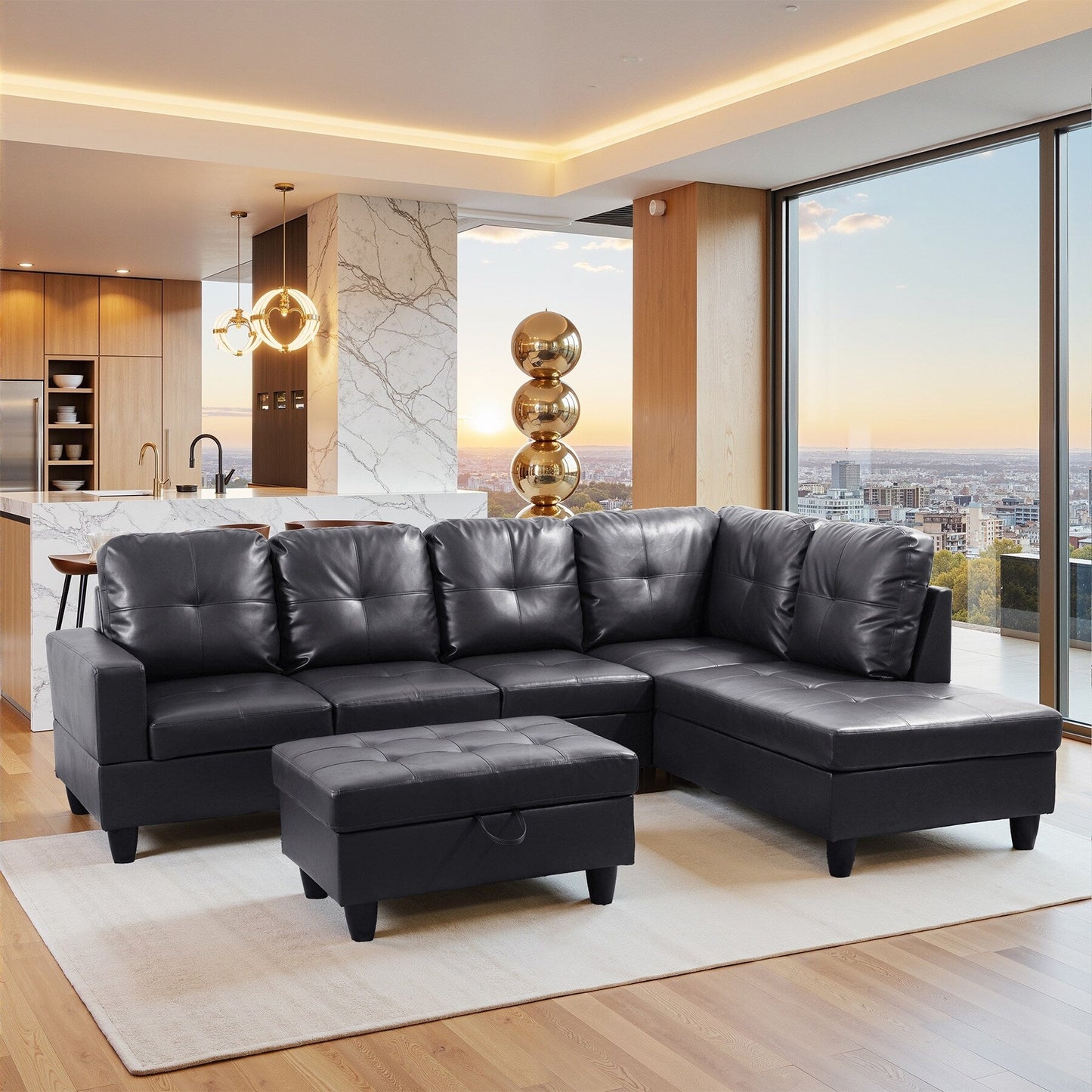 Ensemble de canapés de salon 3 pièces en cuir synthétique semi-PU