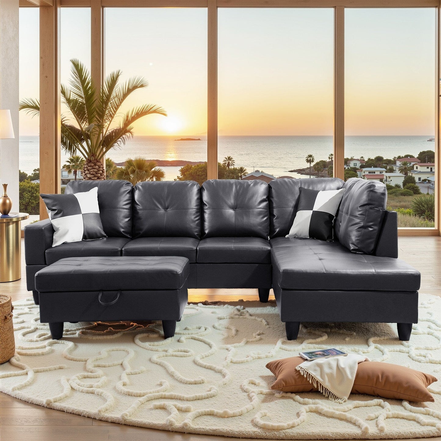 Ensemble de canapés de salon 3 pièces en cuir synthétique semi-PU