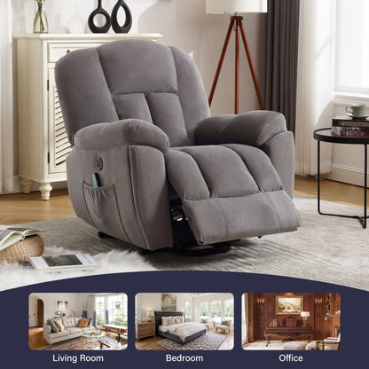 Fauteuil inclinable électrique pour personnes âgées avec chauffage et massage 8 points, chargement USB, poches de rangement latérales et revêtement durable