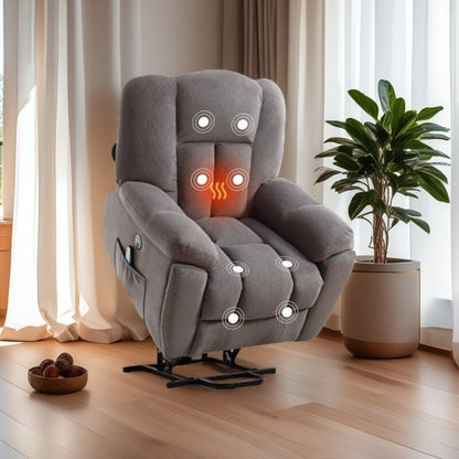 Fauteuil inclinable électrique pour personnes âgées avec chauffage et massage 8 points, chargement USB, poches de rangement latérales et revêtement durable