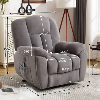 Fauteuil inclinable électrique pour personnes âgées avec chauffage et massage 8 points, chargement USB, poches de rangement latérales et revêtement durable
