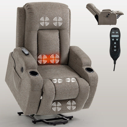 Fauteuil inclinable électrique pour personnes âgées avec massage et chauffage, chargement USB, porte-gobelets et positions d'inclinaison réglables