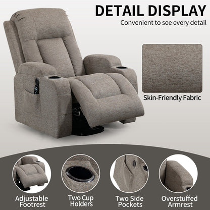 Fauteuil inclinable électrique pour personnes âgées avec massage et chauffage, chargement USB, porte-gobelets et positions d'inclinaison réglables