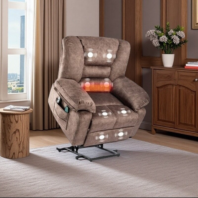 Fauteuil inclinable électrique adapté aux personnes âgées avec massage multimode, chauffage lombaire, positions réglables et assemblage rapide