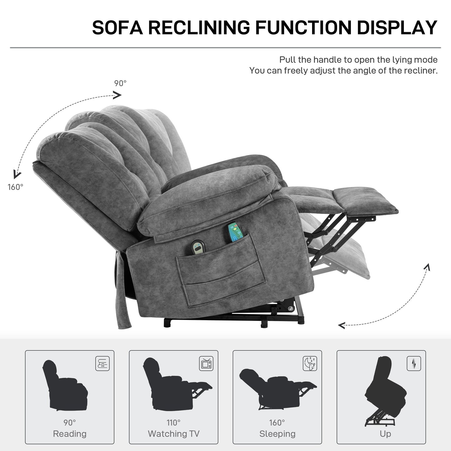 Fauteuil inclinable électrique adapté aux personnes âgées avec massage multimode, chauffage lombaire, positions réglables et assemblage rapide