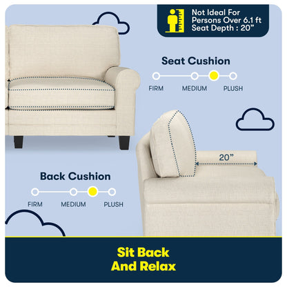 Canapé Serta Copenhagen 73 à accoudoirs roulés, polyester facile d'entretien, dossier moelleux, coussins d'assise à ressorts ensachés