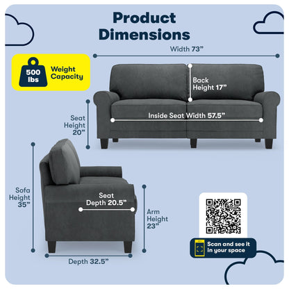 Canapé Serta Copenhagen 73 à accoudoirs roulés, polyester facile d'entretien, dossier moelleux, coussins d'assise à ressorts ensachés