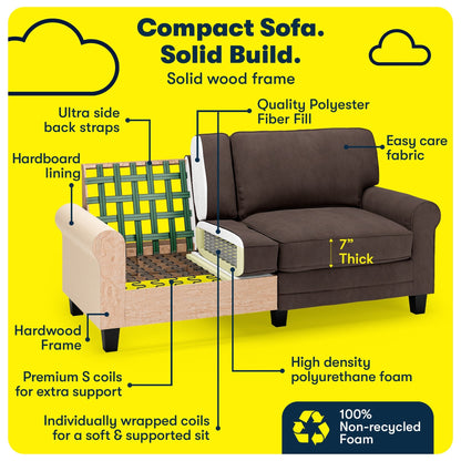 Canapé Serta Copenhagen 73 à accoudoirs roulés, polyester facile d'entretien, dossier moelleux, coussins d'assise à ressorts ensachés