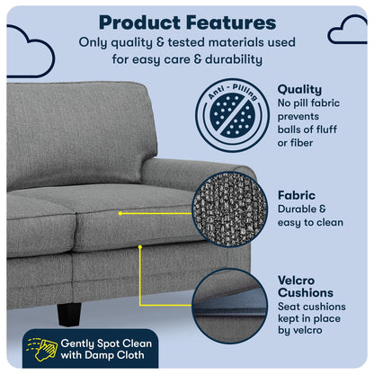 Canapé Serta Copenhagen 73 à accoudoirs roulés, polyester facile d'entretien, dossier moelleux, coussins d'assise à ressorts ensachés