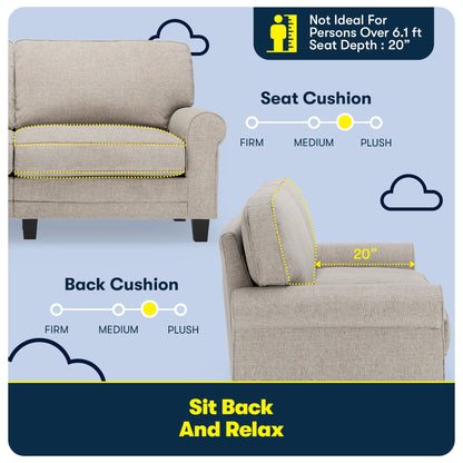 Canapé Serta Copenhagen 73 à accoudoirs roulés, polyester facile d'entretien, dossier moelleux, coussins d'assise à ressorts ensachés