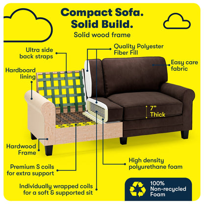 Canapé Serta Copenhagen 73 à accoudoirs roulés, polyester facile d'entretien, dossier moelleux, coussins d'assise à ressorts ensachés