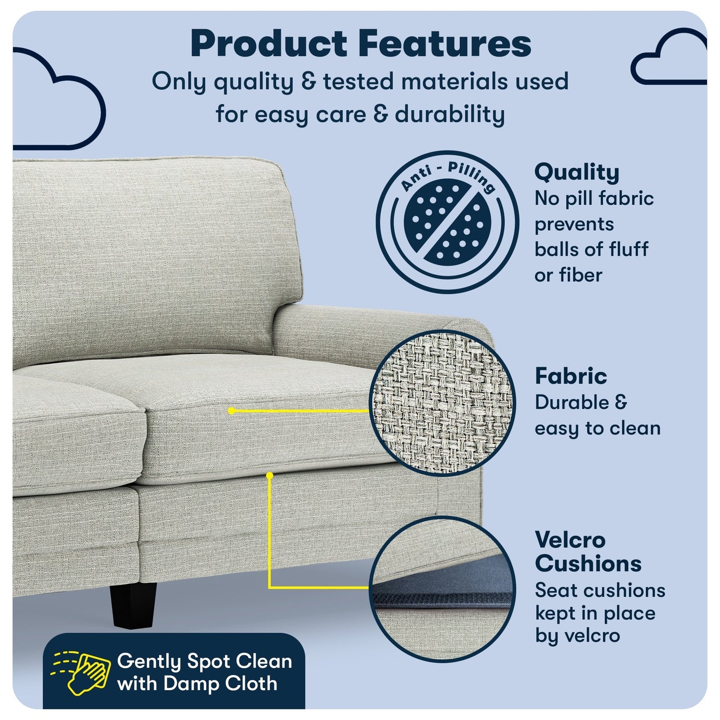 Canapé Serta Copenhagen 73 à accoudoirs roulés, polyester facile d'entretien, dossier moelleux, coussins d'assise à ressorts ensachés