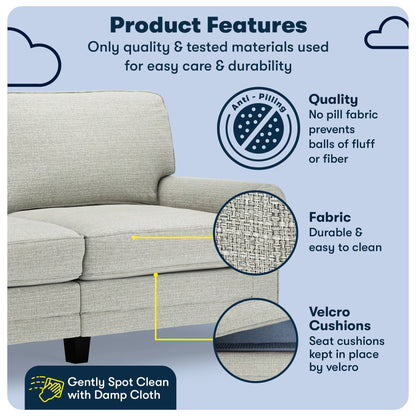 Canapé Serta Copenhagen 73 à accoudoirs roulés, polyester facile d'entretien, dossier moelleux, coussins d'assise à ressorts ensachés