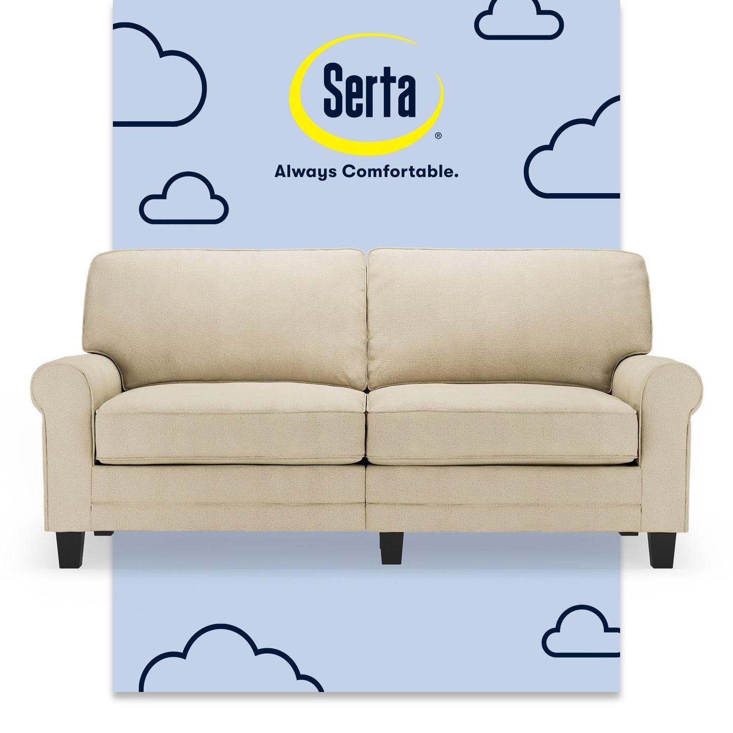 Canapé Serta Copenhagen 73 à accoudoirs roulés, polyester facile d'entretien, dossier moelleux, coussins d'assise à ressorts ensachés