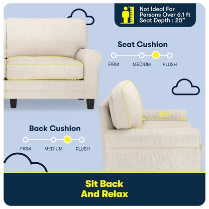 Canapé Serta Copenhagen 73 à accoudoirs roulés, polyester facile d'entretien, dossier moelleux, coussins d'assise à ressorts ensachés