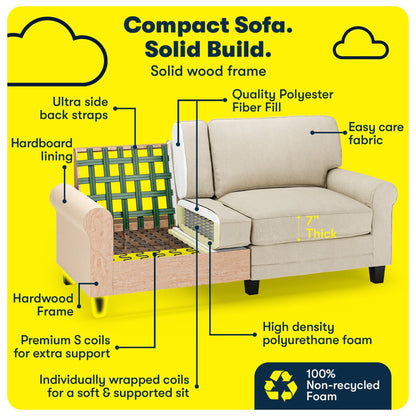 Canapé Serta Copenhagen 73 à accoudoirs roulés, polyester facile d'entretien, dossier moelleux, coussins d'assise à ressorts ensachés