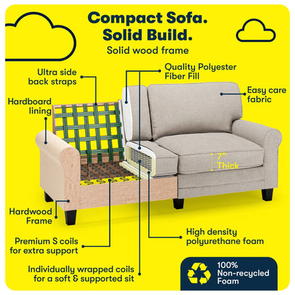 Canapé Serta Copenhagen 73 à accoudoirs roulés, polyester facile d'entretien, dossier moelleux, coussins d'assise à ressorts ensachés