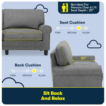 Canapé Serta Copenhagen 73 à accoudoirs roulés, polyester facile d'entretien, dossier moelleux, coussins d'assise à ressorts ensachés