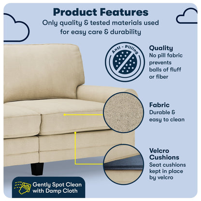 Canapé Serta Copenhagen 73 à accoudoirs roulés, polyester facile d'entretien, dossier moelleux, coussins d'assise à ressorts ensachés