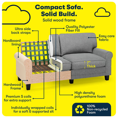 Canapé Serta Copenhagen 73 à accoudoirs roulés, polyester facile d'entretien, dossier moelleux, coussins d'assise à ressorts ensachés