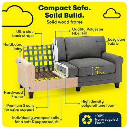 Canapé Serta Copenhagen 73 à accoudoirs roulés, polyester facile d'entretien, dossier moelleux, coussins d'assise à ressorts ensachés