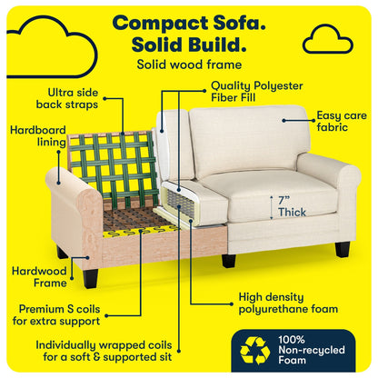 Canapé Serta Copenhagen 73 à accoudoirs roulés, polyester facile d'entretien, dossier moelleux, coussins d'assise à ressorts ensachés