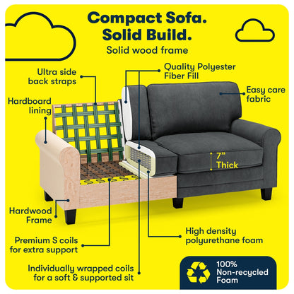 Canapé Serta Copenhagen 73 à accoudoirs roulés, polyester facile d'entretien, dossier moelleux, coussins d'assise à ressorts ensachés