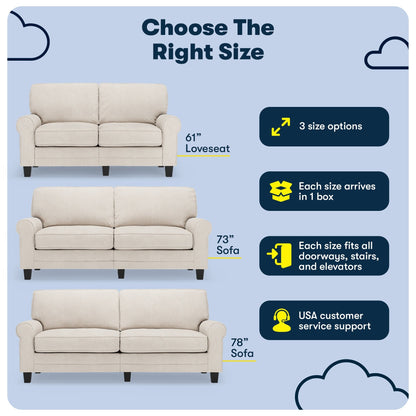 Canapé Serta Copenhagen 73 à accoudoirs roulés, polyester facile d'entretien, dossier moelleux, coussins d'assise à ressorts ensachés