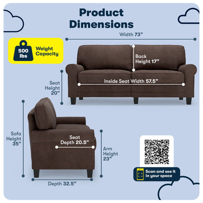 Canapé Serta Copenhagen 73 à accoudoirs roulés, polyester facile d'entretien, dossier moelleux, coussins d'assise à ressorts ensachés