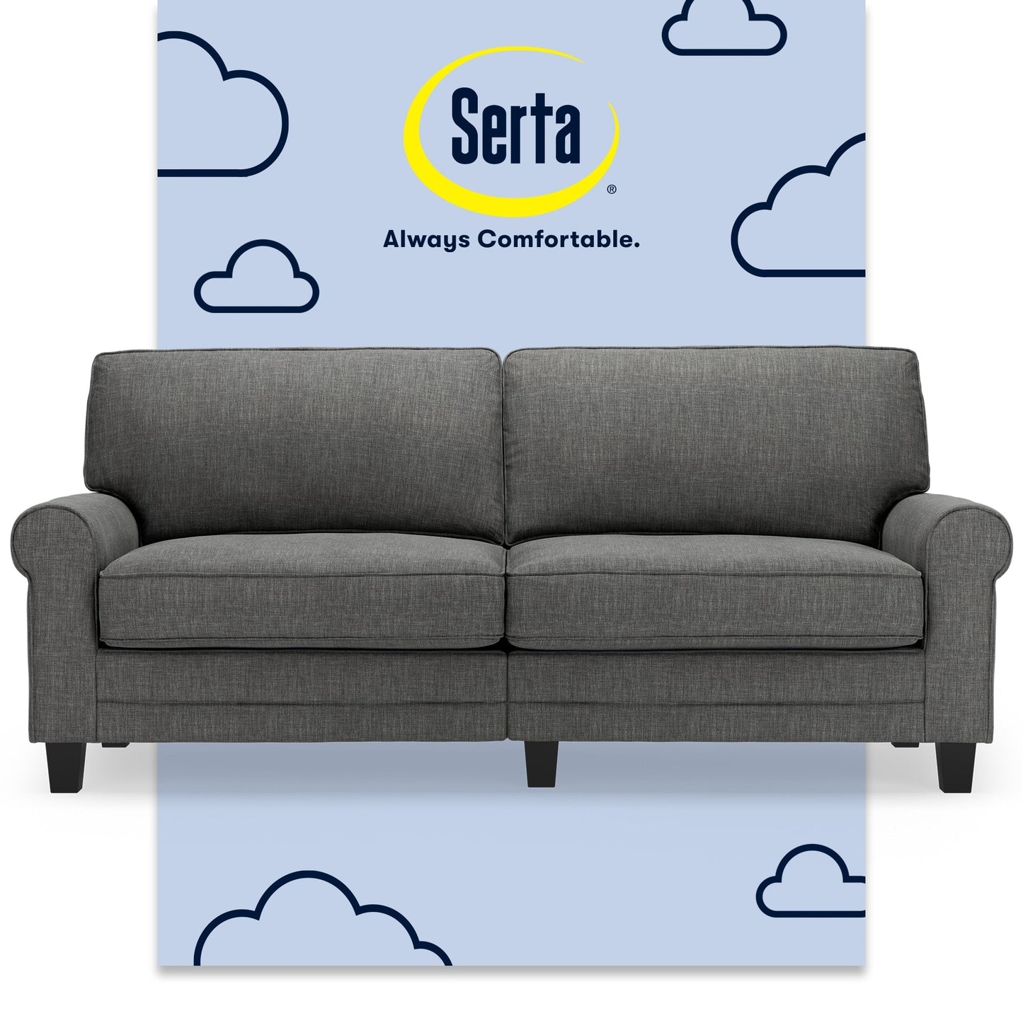 Canapé Serta Copenhagen 78 à accoudoirs roulés, polyester facile d'entretien, dossier moelleux, coussins d'assise à ressorts ensachés