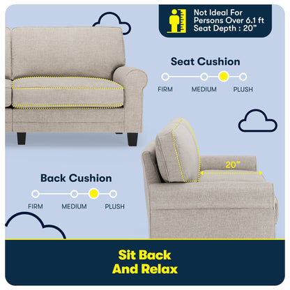 Canapé Serta Copenhagen 78 à accoudoirs roulés, polyester facile d'entretien, dossier moelleux, coussins d'assise à ressorts ensachés