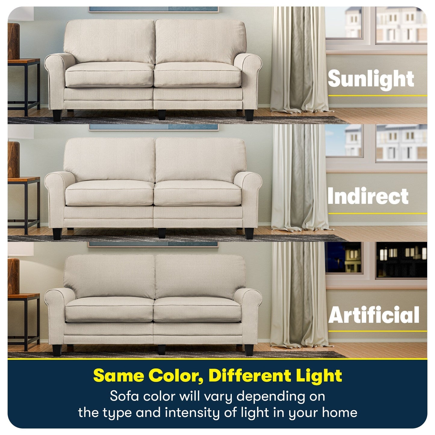 Canapé Serta Copenhagen 78 à accoudoirs roulés, polyester facile d'entretien, dossier moelleux, coussins d'assise à ressorts ensachés