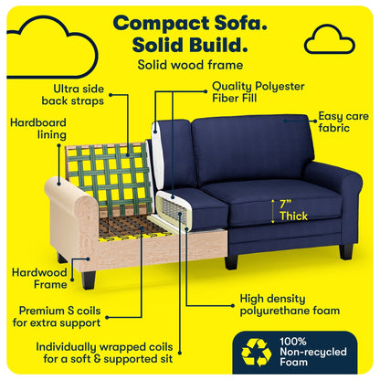 Canapé Serta Copenhagen 78 à accoudoirs roulés, polyester facile d'entretien, dossier moelleux, coussins d'assise à ressorts ensachés