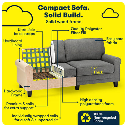 Canapé Serta Copenhagen 78 à accoudoirs roulés, polyester facile d'entretien, dossier moelleux, coussins d'assise à ressorts ensachés