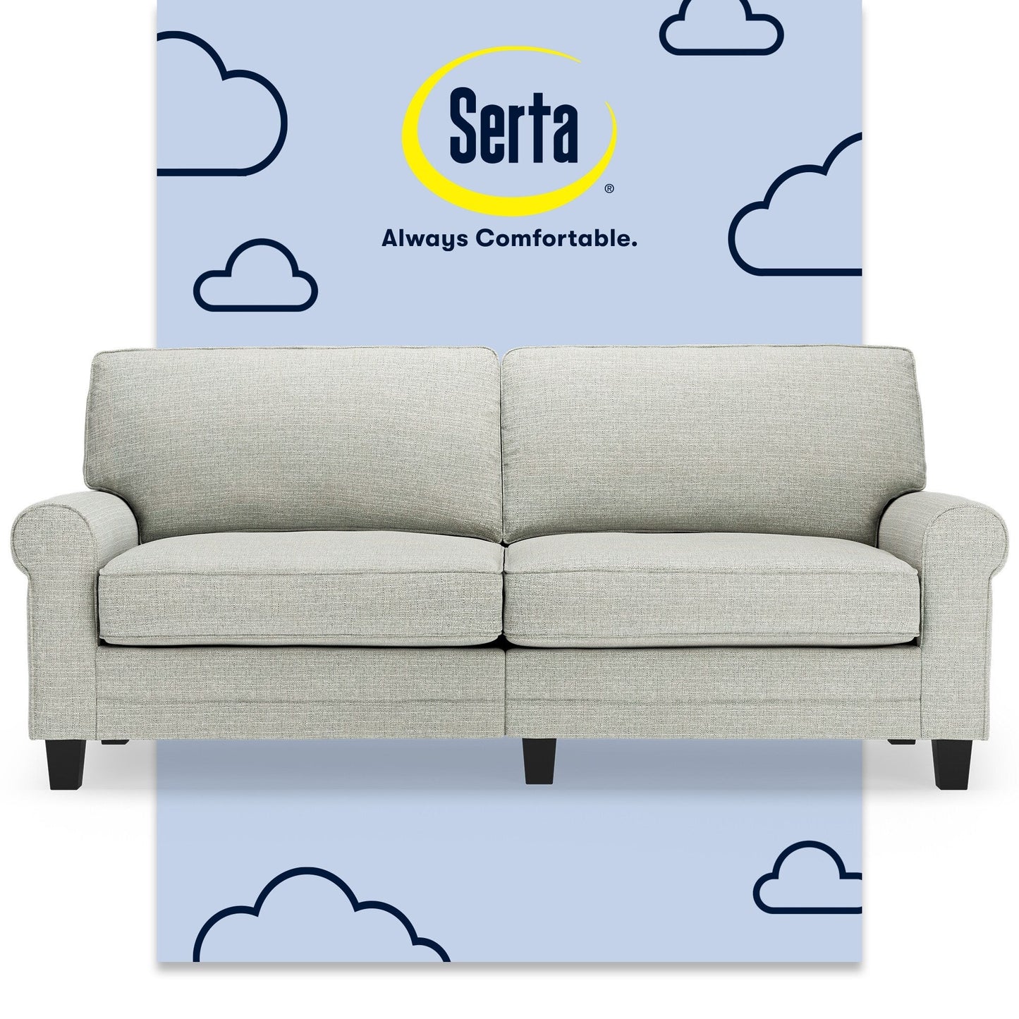 Canapé Serta Copenhagen 78 à accoudoirs roulés, polyester facile d'entretien, dossier moelleux, coussins d'assise à ressorts ensachés