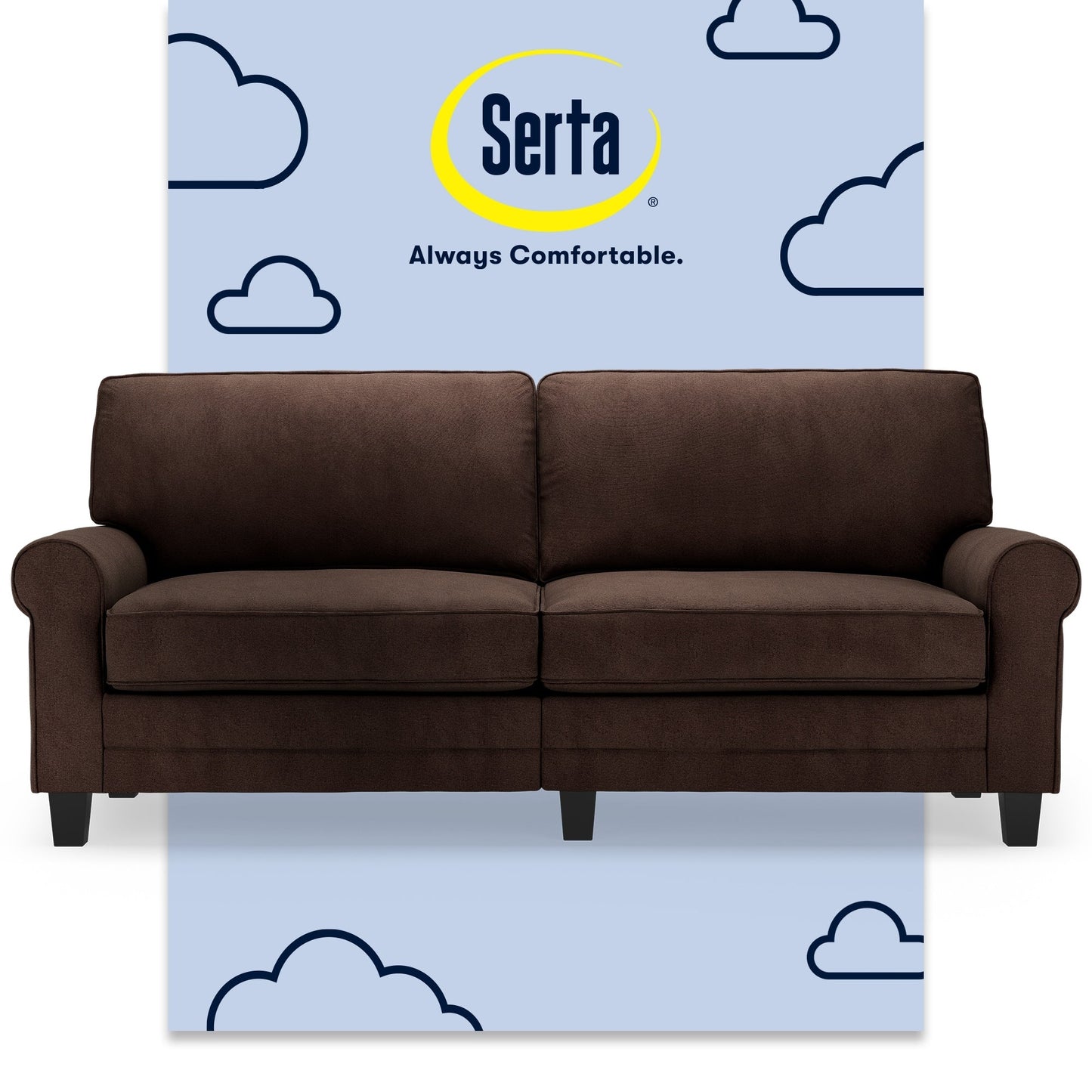 Canapé Serta Copenhagen 78 à accoudoirs roulés, polyester facile d'entretien, dossier moelleux, coussins d'assise à ressorts ensachés