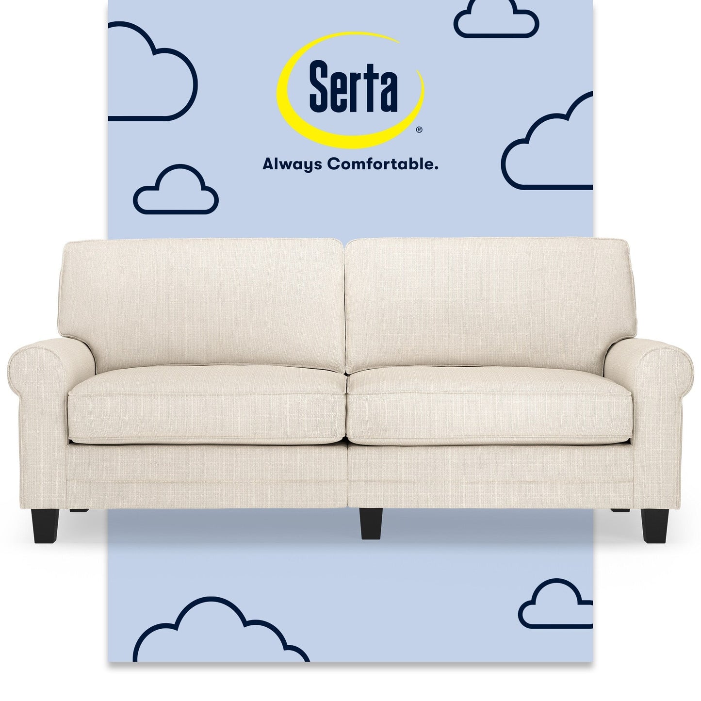 Canapé Serta Copenhagen 78 à accoudoirs roulés, polyester facile d'entretien, dossier moelleux, coussins d'assise à ressorts ensachés