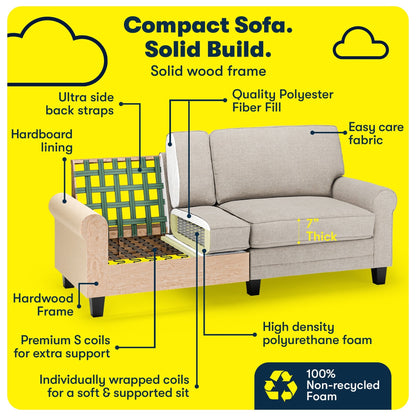 Canapé Serta Copenhagen 78 à accoudoirs roulés, polyester facile d'entretien, dossier moelleux, coussins d'assise à ressorts ensachés