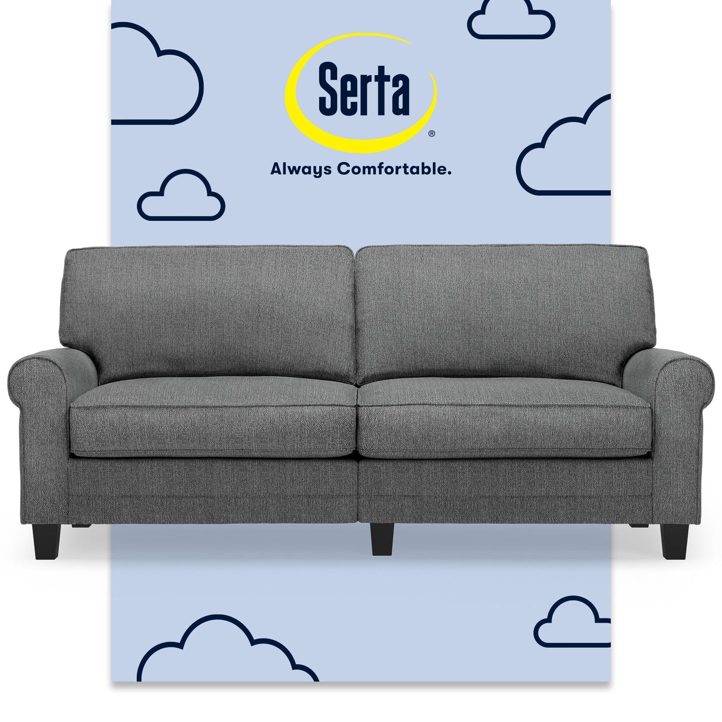 Canapé Serta Copenhagen 78 à accoudoirs roulés, polyester facile d'entretien, dossier moelleux, coussins d'assise à ressorts ensachés