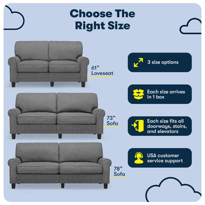 Canapé Serta Copenhagen 78 à accoudoirs roulés, polyester facile d'entretien, dossier moelleux, coussins d'assise à ressorts ensachés