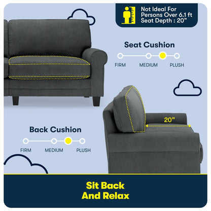 Canapé Serta Copenhagen 78 à accoudoirs roulés, polyester facile d'entretien, dossier moelleux, coussins d'assise à ressorts ensachés