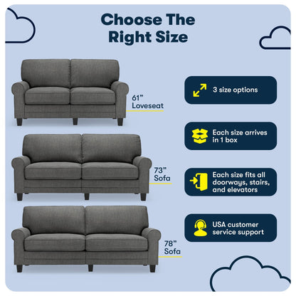 Canapé Serta Copenhagen 78 à accoudoirs roulés, polyester facile d'entretien, dossier moelleux, coussins d'assise à ressorts ensachés