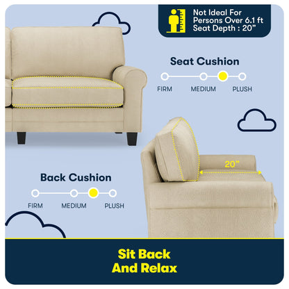 Canapé Serta Copenhagen 78 à accoudoirs roulés, polyester facile d'entretien, dossier moelleux, coussins d'assise à ressorts ensachés