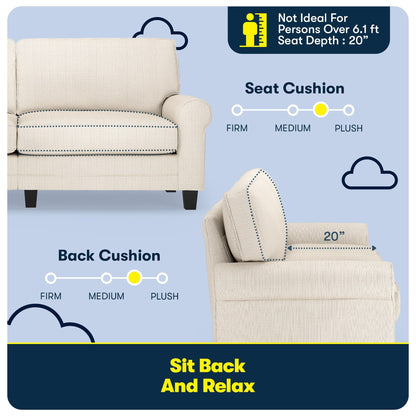 Canapé Serta Copenhagen 78 à accoudoirs roulés, polyester facile d'entretien, dossier moelleux, coussins d'assise à ressorts ensachés