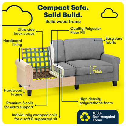 Canapé Serta Copenhagen 78 à accoudoirs roulés, polyester facile d'entretien, dossier moelleux, coussins d'assise à ressorts ensachés