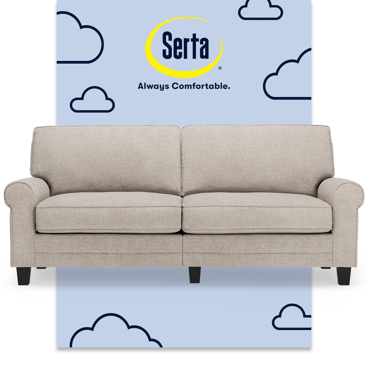 Canapé Serta Copenhagen 78 à accoudoirs roulés, polyester facile d'entretien, dossier moelleux, coussins d'assise à ressorts ensachés