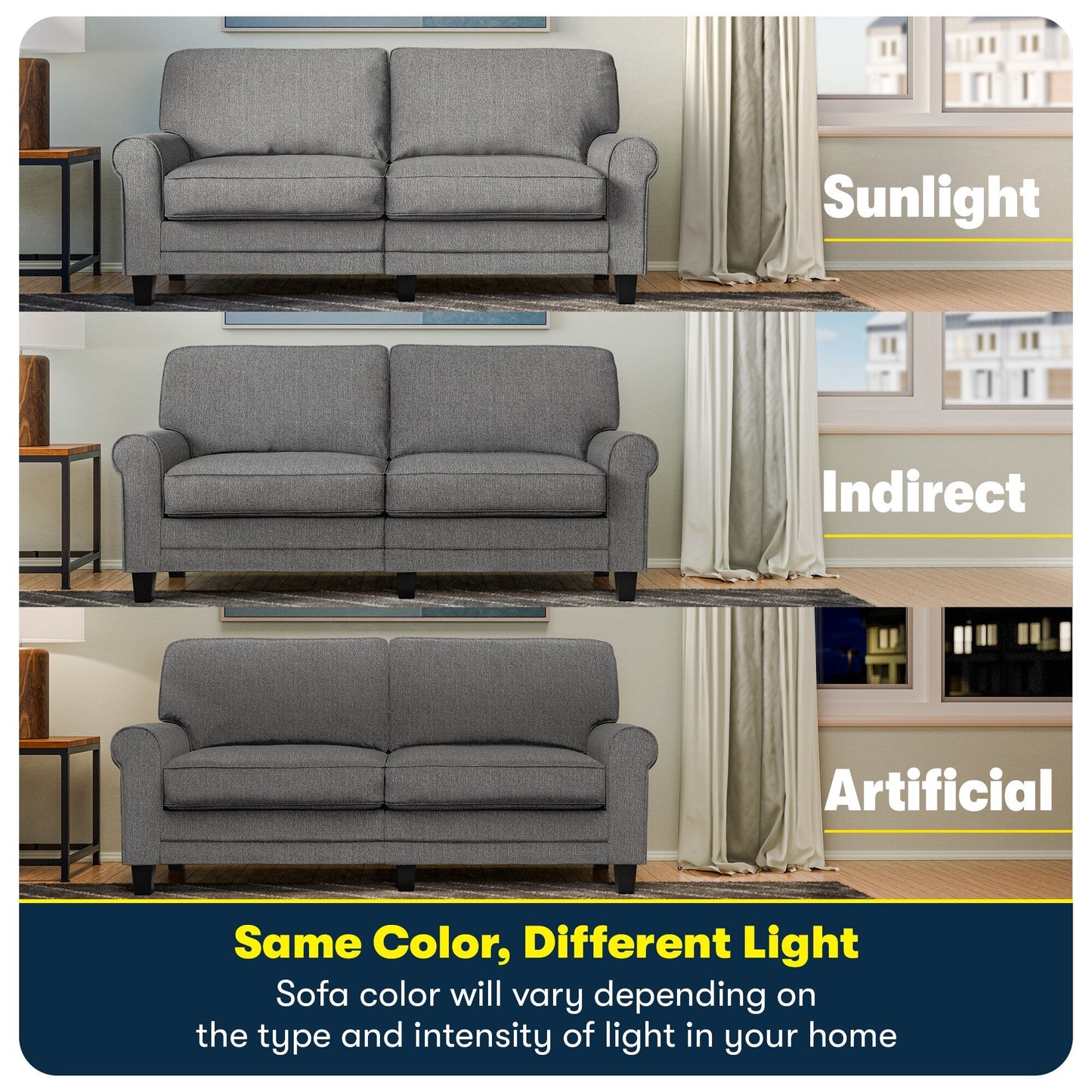 Canapé Serta Copenhagen 78 à accoudoirs roulés, polyester facile d'entretien, dossier moelleux, coussins d'assise à ressorts ensachés